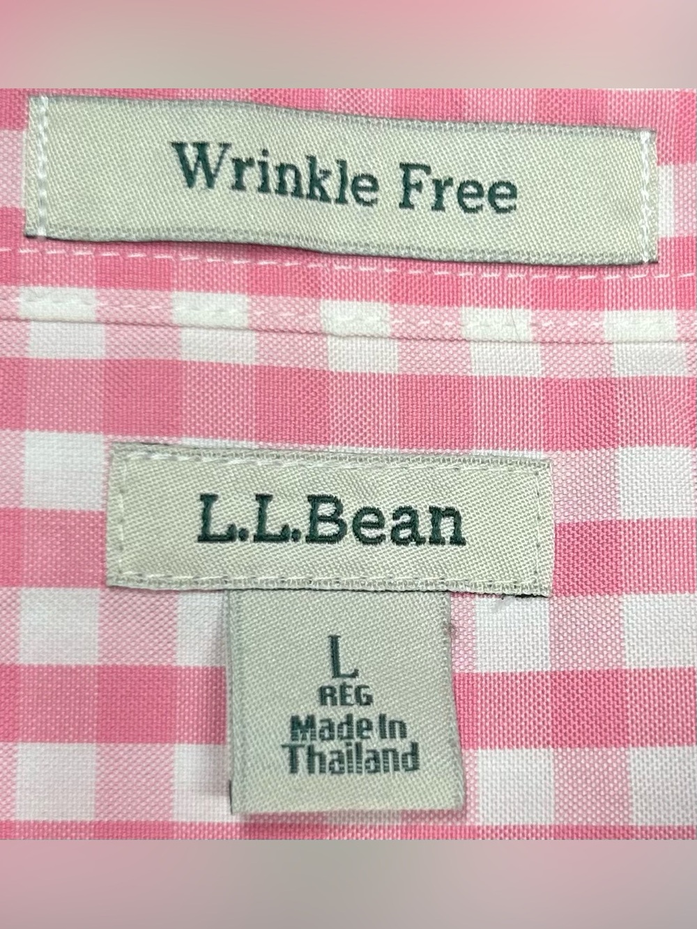 L.L.Bean Women’s Size L Pink & White Gingham Button Up Shirt - Picture 2 of 4